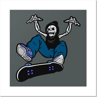 Skeleton Skater Kick Flip Cartoon Posters and Art